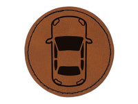 Top Down View of Car Round Iron-On Engraved Faux Leather Patch Applique - 2.5"