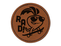 Totally Rad Radish on Skateboard Round Iron-On Engraved Faux Leather Patch Applique - 2.5"