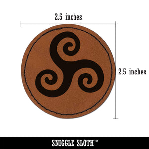 Triskele Triskelion Triple Spiral Celtic Symbol Round Iron-On Engraved Faux Leather Patch Applique - 2.5"