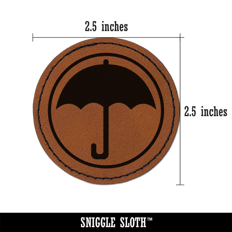 Umbrella Keep Dry Icon Round Iron-On Engraved Faux Leather Patch Applique - 2.5"