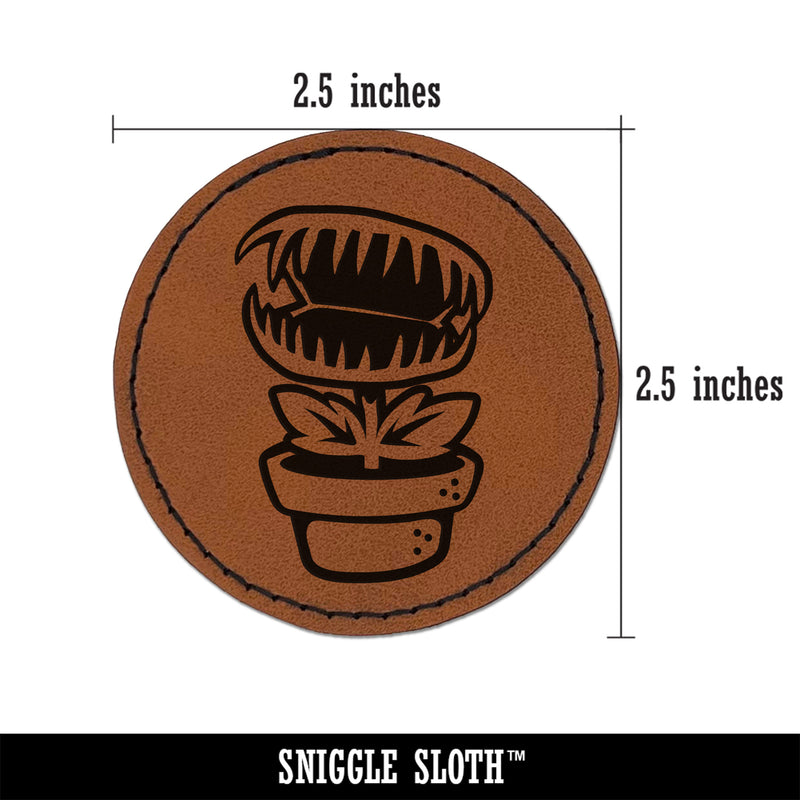 Venus Fly Trap Carnivorous Plant Round Iron-On Engraved Faux Leather Patch Applique - 2.5"