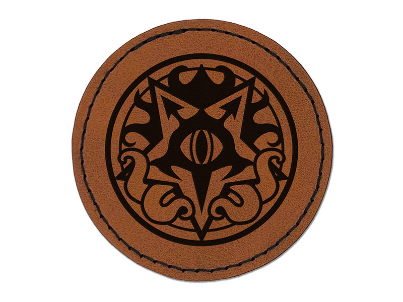 Warlock Pentagram with Tentacles and Eye Round Iron-On Engraved Faux Leather Patch Applique - 2.5"