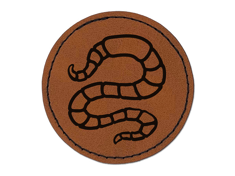 Wiggling Worm Earthworm Round Iron-On Engraved Faux Leather Patch Applique - 2.5"