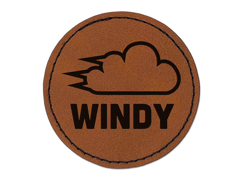 Windy Wind Weather Day Planning Round Iron-On Engraved Faux Leather Patch Applique - 2.5"