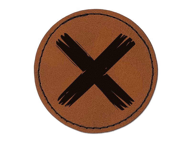 X Marks the Spot Treasure Map Round Iron-On Engraved Faux Leather Patch Applique - 2.5"