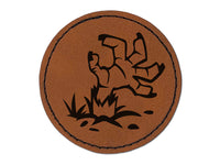 Zombie Hand Popping Out of Ground Halloween Round Iron-On Engraved Faux Leather Patch Applique - 2.5"