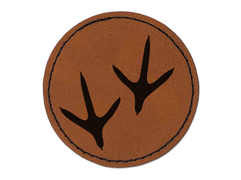 Chicken Footprints Tracks Round Iron-On Engraved Faux Leather Patch Applique - 2.5"