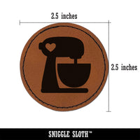 Baking Mixer with Heart Baker Round Iron-On Engraved Faux Leather Patch Applique - 2.5"