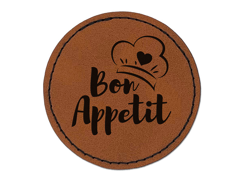 Bon Appetit Love Cooking Baking Round Iron-On Engraved Faux Leather Patch Applique - 2.5"