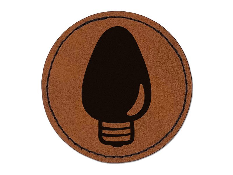 Christmas Light Bulb Round Iron-On Engraved Faux Leather Patch Applique - 2.5"
