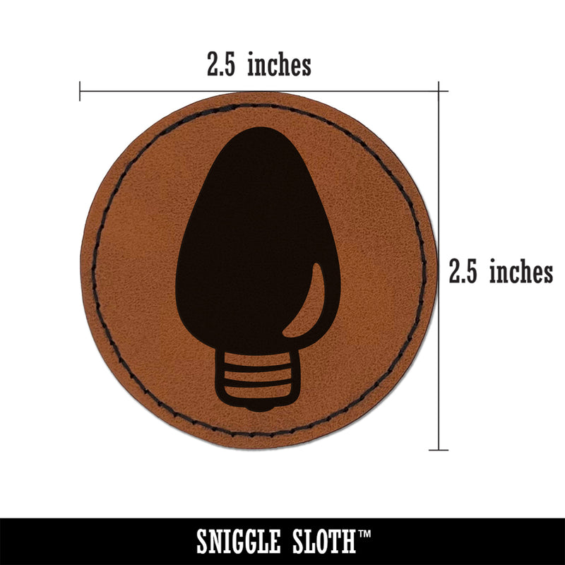 Christmas Light Bulb Round Iron-On Engraved Faux Leather Patch Applique - 2.5"