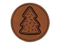 Christmas Tree Sprinkle Cookie Round Iron-On Engraved Faux Leather Patch Applique - 2.5"