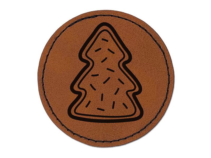 Christmas Tree Sprinkle Cookie Round Iron-On Engraved Faux Leather Patch Applique - 2.5"