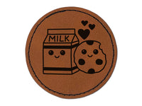 Cute Milk and Cookies Best Friends Love Round Iron-On Engraved Faux Leather Patch Applique - 2.5"