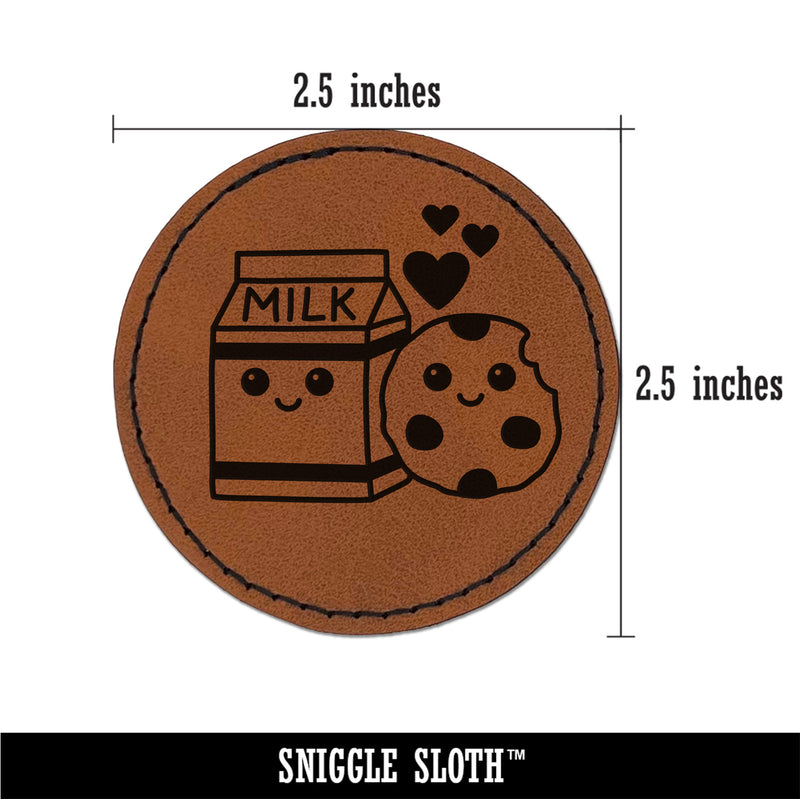 Cute Milk and Cookies Best Friends Love Round Iron-On Engraved Faux Leather Patch Applique - 2.5"