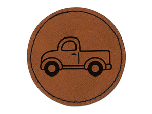 Cute Truck Round Iron-On Engraved Faux Leather Patch Applique - 2.5"