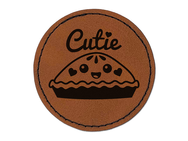 Cutie Pie Round Iron-On Engraved Faux Leather Patch Applique - 2.5"