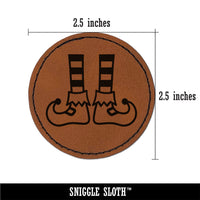 Elf Feet Christmas Round Iron-On Engraved Faux Leather Patch Applique - 2.5"