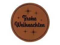 Frohe Weihnachten Merry Christmas German Starburst Round Iron-On Engraved Faux Leather Patch Applique - 2.5"