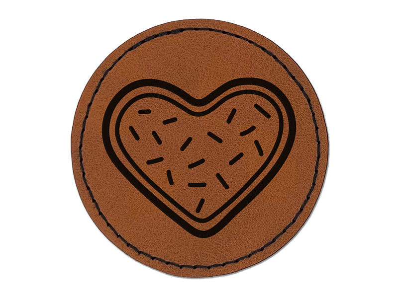Heart Sprinkle Cookie Round Iron-On Engraved Faux Leather Patch Applique - 2.5"