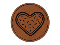 Heart Sprinkle Cookie Round Iron-On Engraved Faux Leather Patch Applique - 2.5"