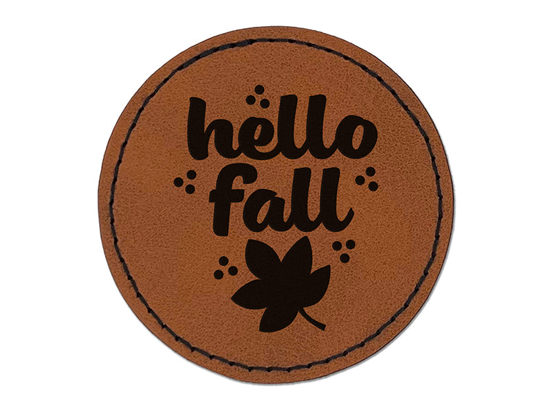 Hello Fall Round Iron-On Engraved Faux Leather Patch Applique - 2.5"