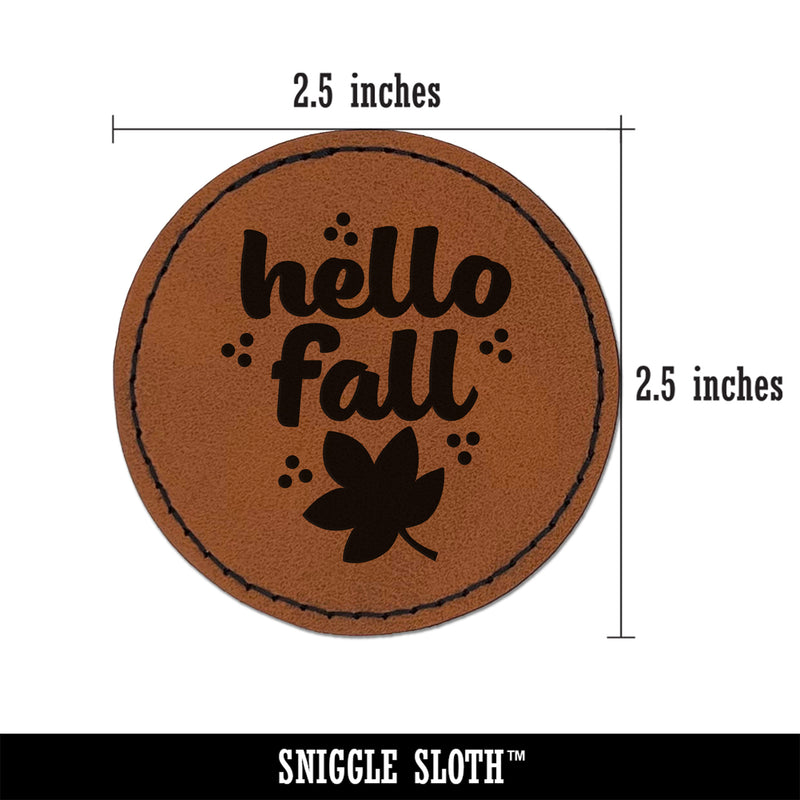 Hello Fall Round Iron-On Engraved Faux Leather Patch Applique - 2.5"