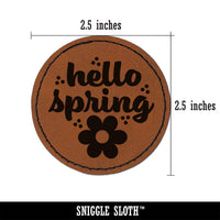 Hello Spring Round Iron-On Engraved Faux Leather Patch Applique - 2.5"