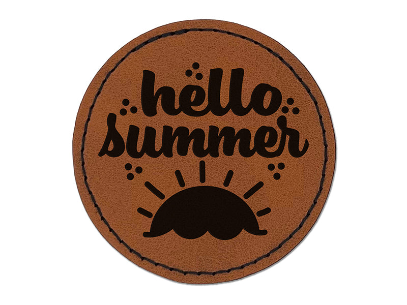 Hello Summer Round Iron-On Engraved Faux Leather Patch Applique - 2.5"