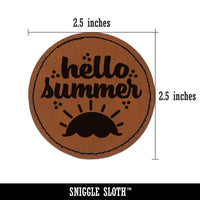 Hello Summer Round Iron-On Engraved Faux Leather Patch Applique - 2.5"