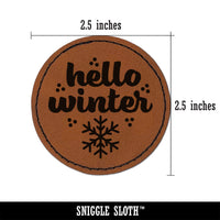 Hello Winter Round Iron-On Engraved Faux Leather Patch Applique - 2.5"