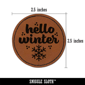 Hello Winter Round Iron-On Engraved Faux Leather Patch Applique - 2.5"