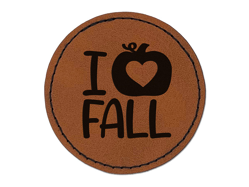 I Heart Love Pumpkin Fall Round Iron-On Engraved Faux Leather Patch Applique - 2.5"