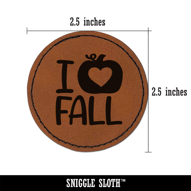 I Heart Love Pumpkin Fall Round Iron-On Engraved Faux Leather Patch Applique - 2.5"