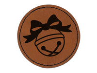 Jingle Bell Christmas Round Iron-On Engraved Faux Leather Patch Applique - 2.5"