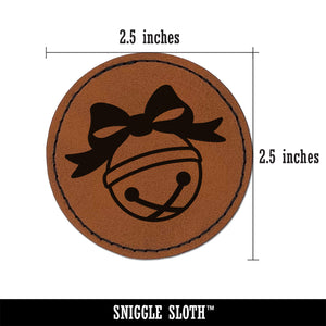 Jingle Bell Christmas Round Iron-On Engraved Faux Leather Patch Applique - 2.5"