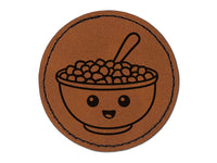 Kawaii Cute Bowl of Cereal Round Iron-On Engraved Faux Leather Patch Applique - 2.5"