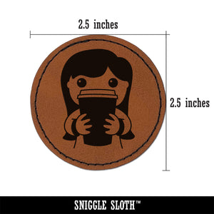Latte Girl Coffee Round Iron-On Engraved Faux Leather Patch Applique - 2.5"