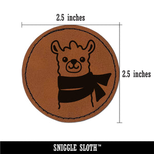 Llama with Scarf Round Iron-On Engraved Faux Leather Patch Applique - 2.5"