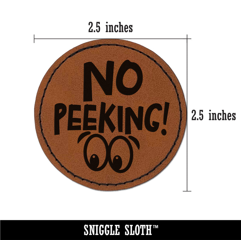 No Peeking Surprise Present Gift Christmas Round Iron-On Engraved Faux Leather Patch Applique - 2.5"