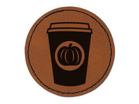 Pumpkin Spice Latte Coffee Round Iron-On Engraved Faux Leather Patch Applique - 2.5"