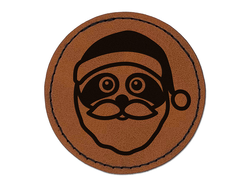 Santa Sloth Christmas Round Iron-On Engraved Faux Leather Patch Applique - 2.5"