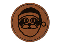 Santa Sloth Christmas Round Iron-On Engraved Faux Leather Patch Applique - 2.5"