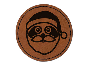 Santa Sloth Christmas Round Iron-On Engraved Faux Leather Patch Applique - 2.5"