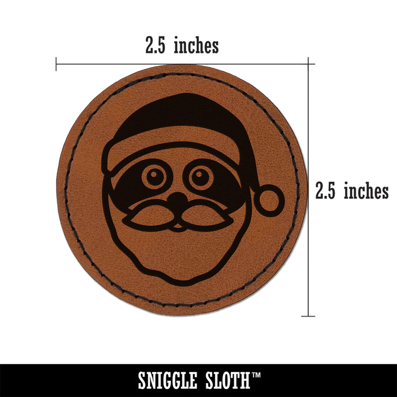 Santa Sloth Christmas Round Iron-On Engraved Faux Leather Patch Applique - 2.5"