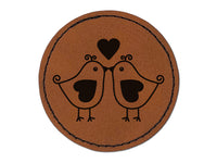 Sweet Kissing Birds Love Round Iron-On Engraved Faux Leather Patch Applique - 2.5"