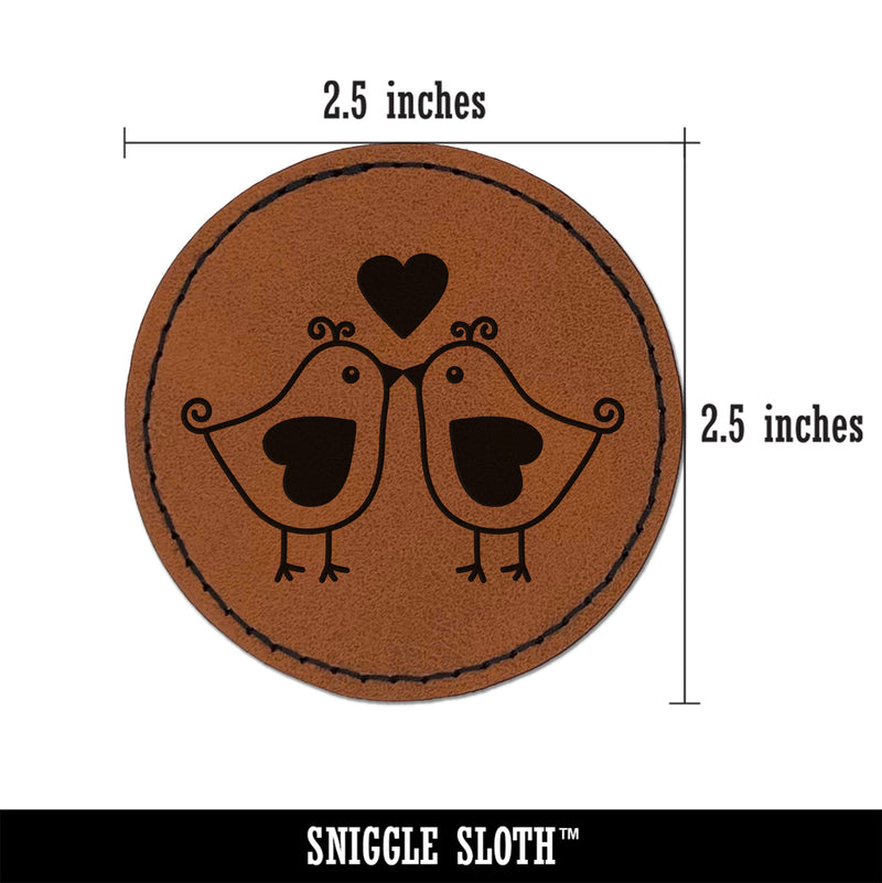 Sweet Kissing Birds Love Round Iron-On Engraved Faux Leather Patch Applique - 2.5"