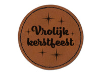 Vrolijk Kerstfeest Merry Christmas Dutch Starburst Round Iron-On Engraved Faux Leather Patch Applique - 2.5"