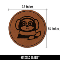 Winter Sloth with Ear Muffs and Scarf Round Iron-On Engraved Faux Leather Patch Applique - 2.5"