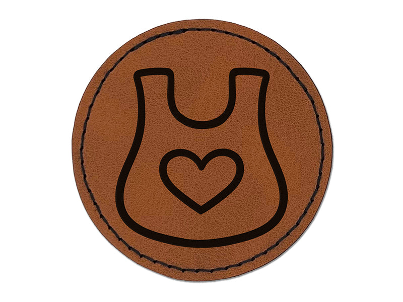 Baby Bib with Heart Round Iron-On Engraved Faux Leather Patch Applique - 2.5"
